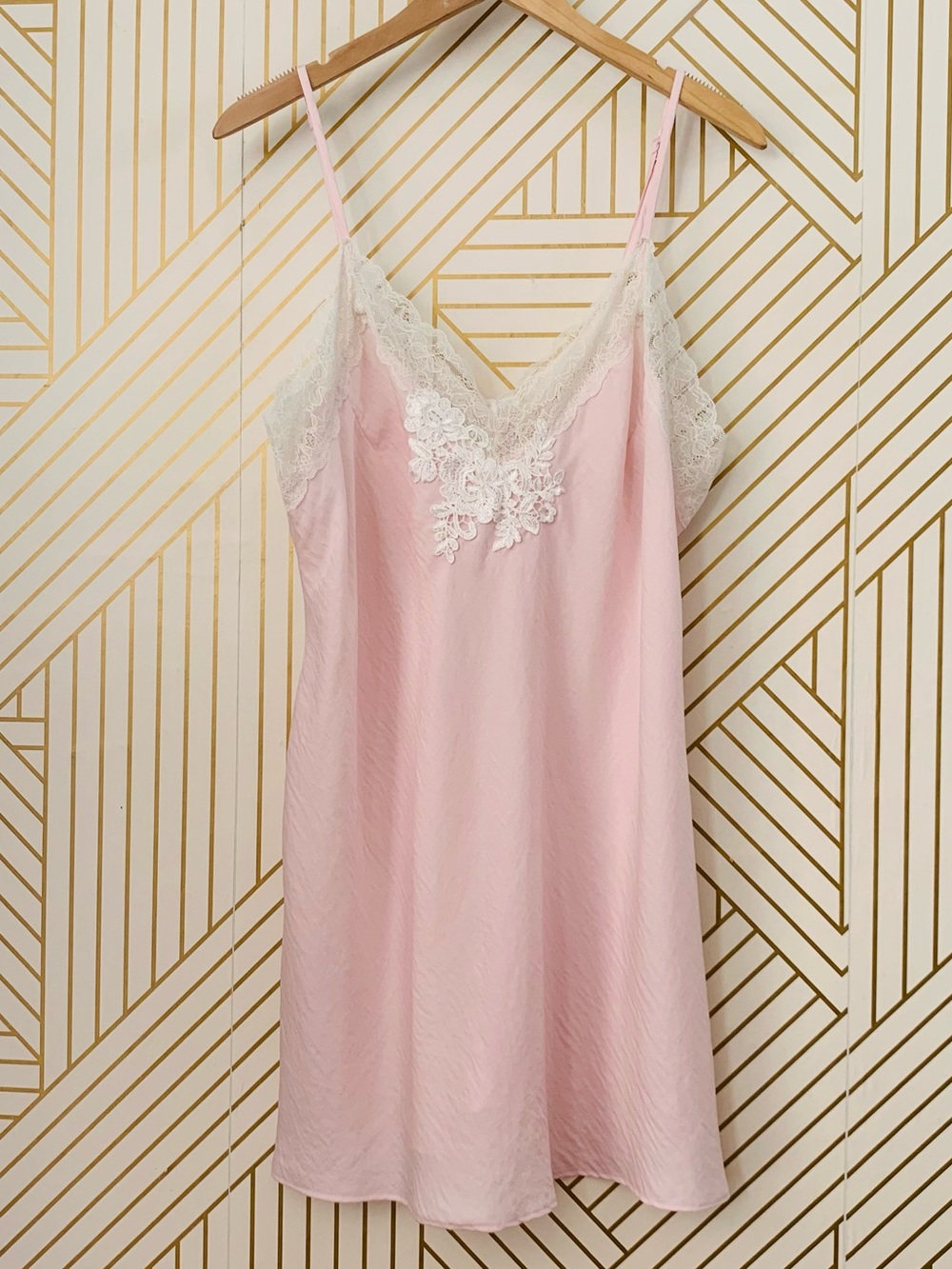 Vintage Satin Lace trim floral knit embroidered bust Slip Dress camisole cami XL